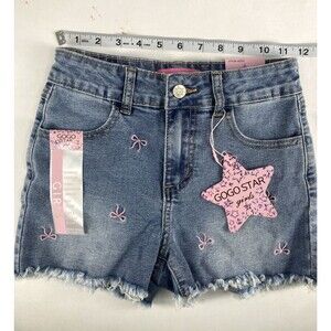 Gogo Star KIDS Girls High Rise Shorts SZ 10 Distressed Bow Embroidered Denim NWT